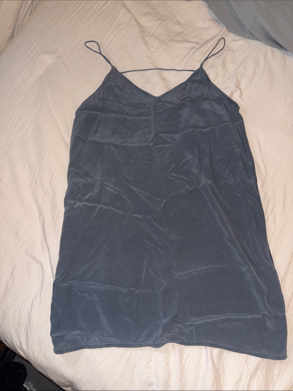 Silky Grey Slip Dress with Spaghetti Straps